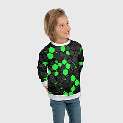 Свитшот детский Зелёно-серые шестиугольники на чёрном фоне, цвет: 3D-белый — фото 2