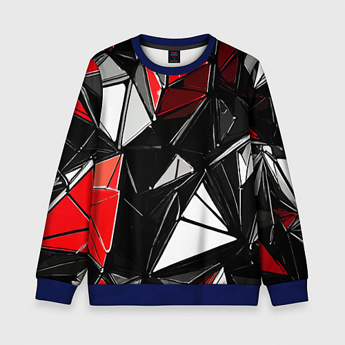 Детский свитшот Красно-белые рельефные треугольники на чёрном фоне / 3D-Синий – фото 1