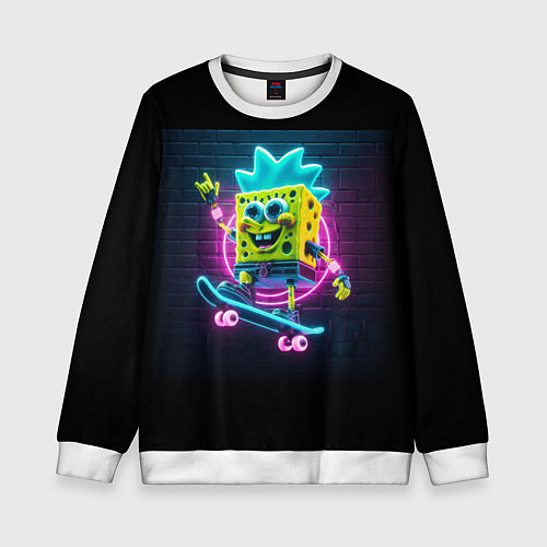 Детский свитшот Sponge Bob on a skateboard - ai art fantasy / 3D-Белый – фото 1