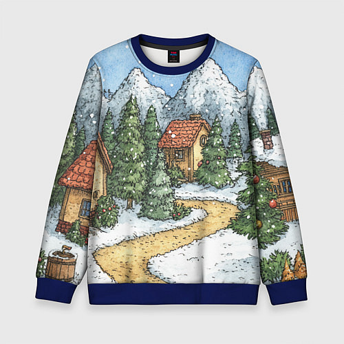 Детский свитшот Новогодний пейзаж / 3D-Синий – фото 1