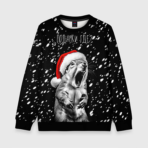Детский свитшот Белка в гневе - где подарки / 3D-Черный – фото 1