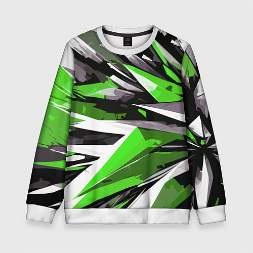 Детский свитшот Чёрно-зелёная-белая абстракция / 3D-Белый – фото 1