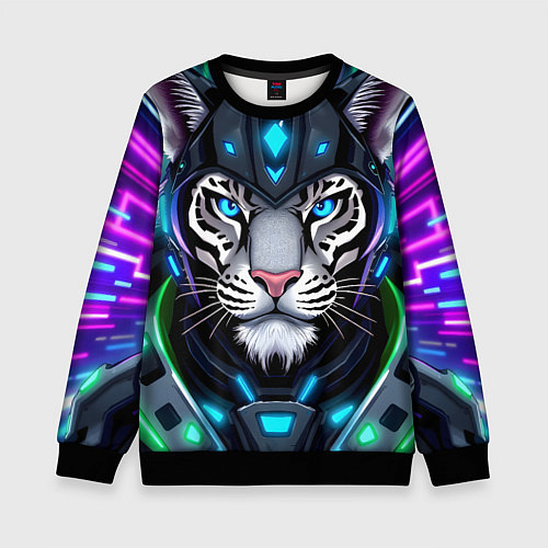 Детский свитшот Крутой неоновый тигр / 3D-Черный – фото 1