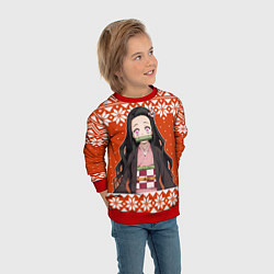 Свитшот детский Незуко Комадо свитер новогодний, цвет: 3D-красный — фото 2