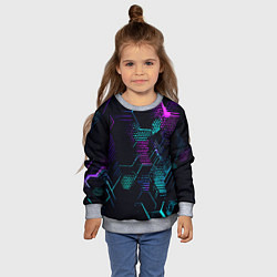 Свитшот детский Розово-голубые точки и линии на чёрном фоне, цвет: 3D-меланж — фото 2