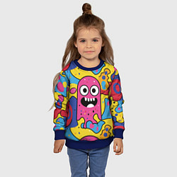 Свитшот детский Причудливый узор с улыбающимся персонажем, цвет: 3D-синий — фото 2