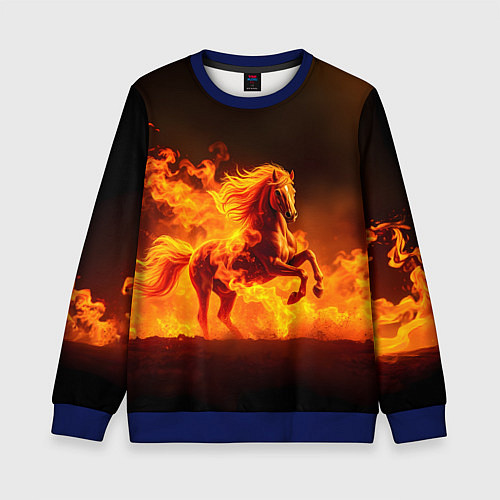 Детский свитшот Огненная лошадь / 3D-Синий – фото 1