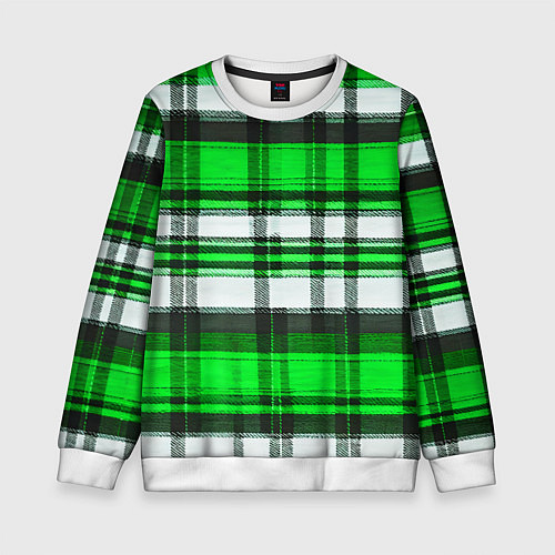 Детский свитшот Зелёно-белая ткань в клетку / 3D-Белый – фото 1