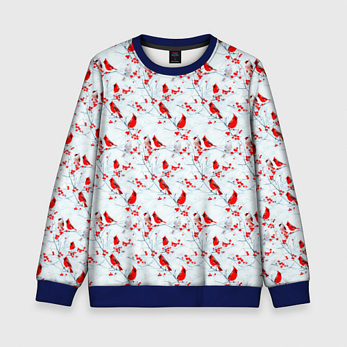 Детский свитшот Красны кардиналы и ягоды рябины / 3D-Синий – фото 1