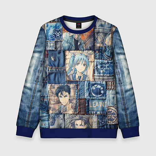 Детский свитшот Аниме деним-пэчворк / 3D-Синий – фото 1