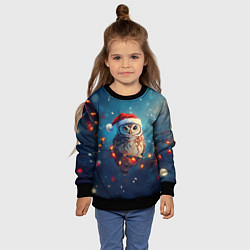 Свитшот детский Новогодняя сова на гирлянде, цвет: 3D-черный — фото 2