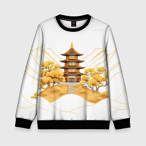 Детский свитшот Аппликация с японским пейзажем / 3D-Черный – фото 1