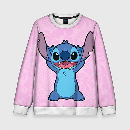 Детский свитшот Stitch on a pink background / 3D-Белый – фото 1