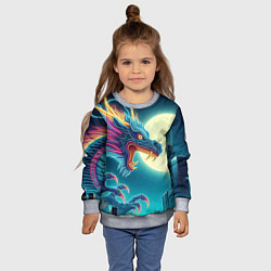Свитшот детский Японский свирепый дракон на фоне луны, цвет: 3D-меланж — фото 2