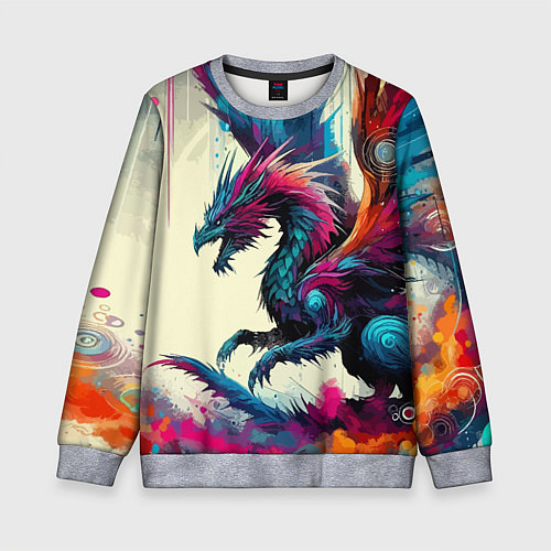 Детский свитшот Крылатый дракон - акварель / 3D-Меланж – фото 1