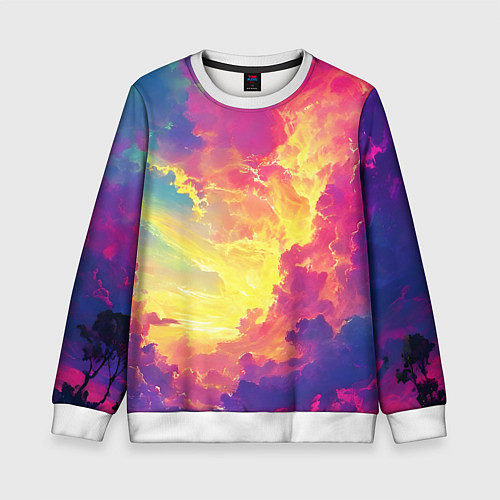 Детский свитшот Розовые облака на синем небе / 3D-Белый – фото 1