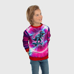 Свитшот детский Cyber tyrannosaurus is a cool skateboarder, цвет: 3D-красный — фото 2