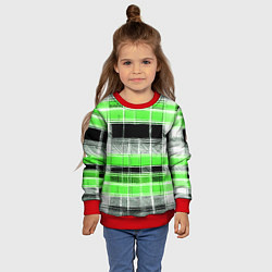 Свитшот детский Белые полосы на чёрно-зелёном фоне, цвет: 3D-красный — фото 2