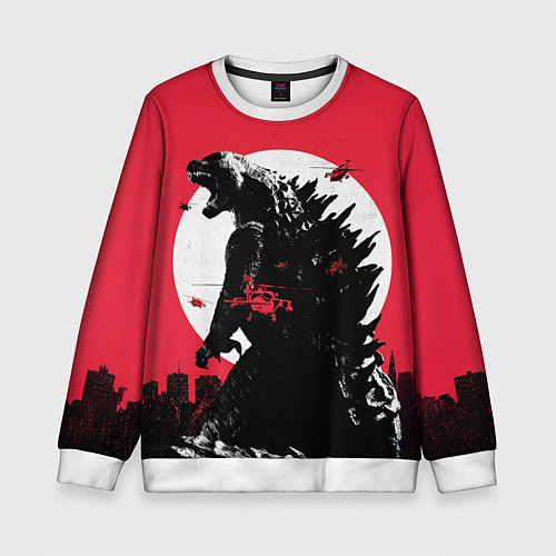 Детский свитшот Godzilla destroys the city / 3D-Белый – фото 1