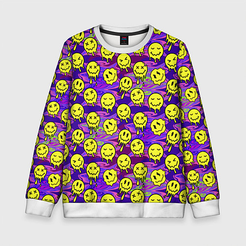 Детский свитшот Психоделические желтые смайлы / 3D-Белый – фото 1