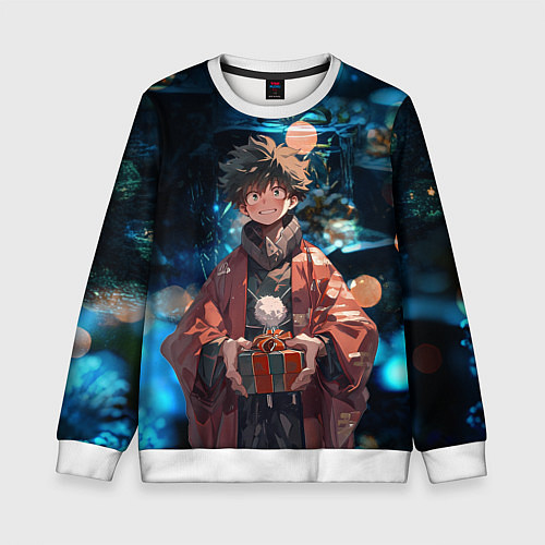 Детский свитшот Новогодний Мидория - Моя геройская академия / 3D-Белый – фото 1