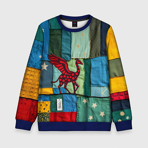 Детский свитшот Пэчворк с драконом / 3D-Синий – фото 1