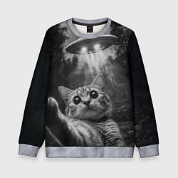 Свитшот детский Котик и НЛО, цвет: 3D-меланж
