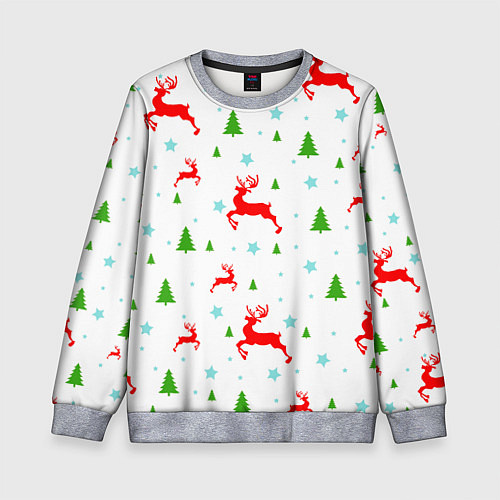 Детский свитшот Новогодние олени с ёлками / 3D-Меланж – фото 1