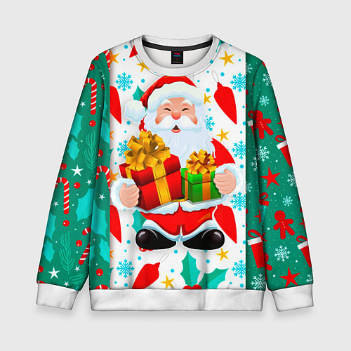 Детский свитшот Санта с подарками паттерн / 3D-Белый – фото 1