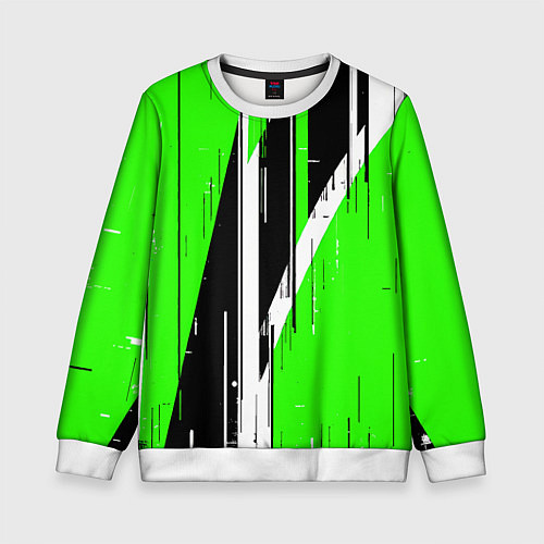 Детский свитшот Чёрно-белые вертикальные полосы на зелёном фоне / 3D-Белый – фото 1