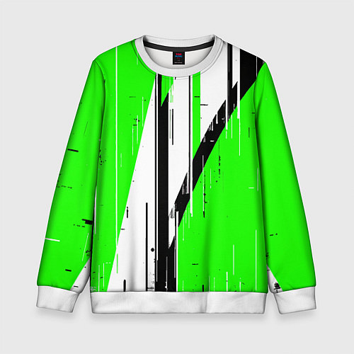 Детский свитшот Black and white vertical stripes on a green backgr / 3D-Белый – фото 1
