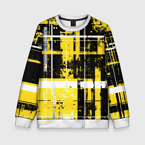 Детский свитшот Жёлто-белый гранж на чёрном фоне / 3D-Белый – фото 1
