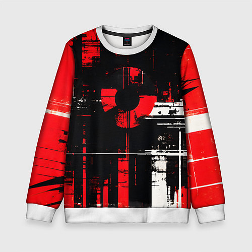 Детский свитшот Красно-белый гранж на чёрном фоне / 3D-Белый – фото 1