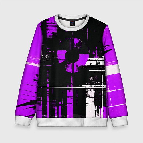 Детский свитшот Фиолетово-белый гранж на чёрном фоне / 3D-Белый – фото 1