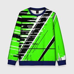 Свитшот детский Чёрно-белые глитч полосы на зелёном фоне, цвет: 3D-синий