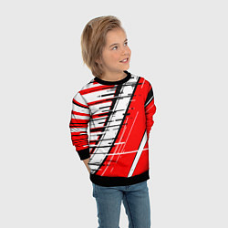 Свитшот детский Чёрно-белые глитч полосы на красном фоне, цвет: 3D-черный — фото 2