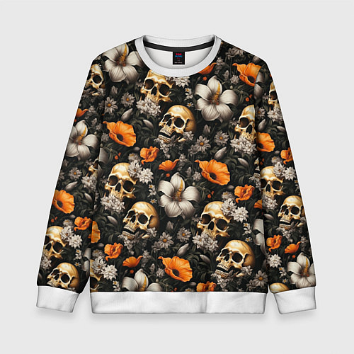Детский свитшот Маки и черепа / 3D-Белый – фото 1