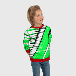 Свитшот детский Чёрно-белые глитч полосы на зелёном фоне, цвет: 3D-красный — фото 2