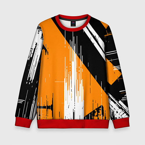 Детский свитшот Вертикальные чёрные линии на оранжево-белом фоне / 3D-Красный – фото 1
