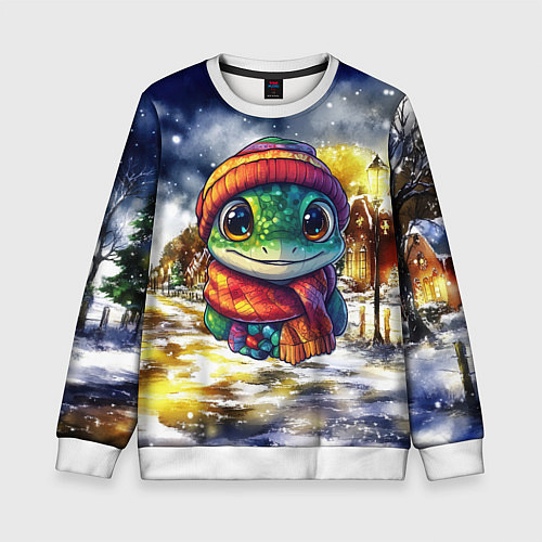 Детский свитшот Новогодняя змейка милая / 3D-Белый – фото 1