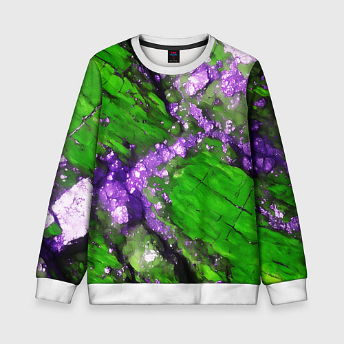 Детский свитшот Фиолетовый минерал в зелёном камне / 3D-Белый – фото 1