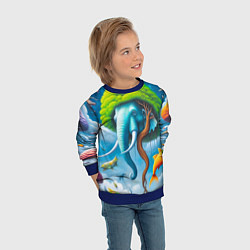 Свитшот детский Сюрреализм со слоном и рыбами - нейроарт фантазия, цвет: 3D-синий — фото 2