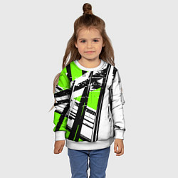 Свитшот детский Чёрно-белые абстрактные линии на зелёном фоне, цвет: 3D-белый — фото 2