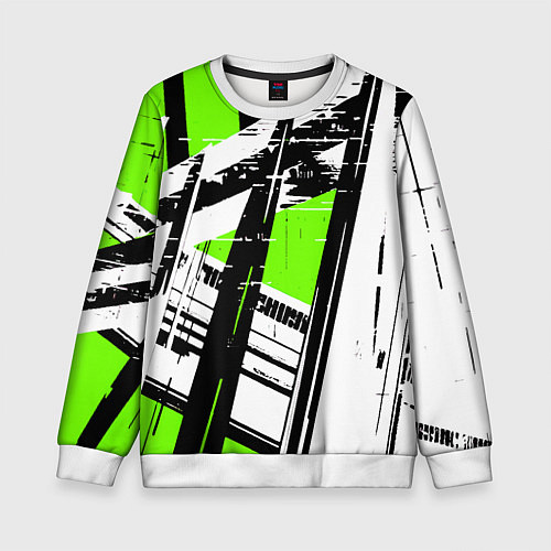 Детский свитшот Чёрно-белые абстрактные линии на зелёном фоне / 3D-Белый – фото 1