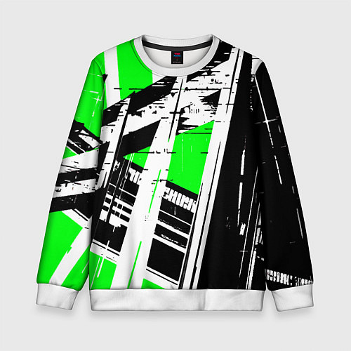 Детский свитшот Чёрно-белые абстрактные линии на зелёном фоне / 3D-Белый – фото 1