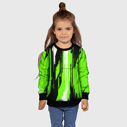 Свитшот детский Вертикальные чёрно-белые линии на зелёном фоне, цвет: 3D-черный — фото 2