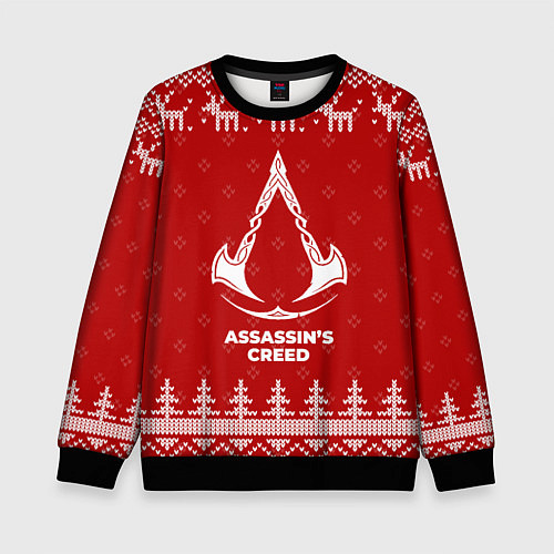 Детский свитшот Новогодний Assassins Creed с оленями / 3D-Черный – фото 1