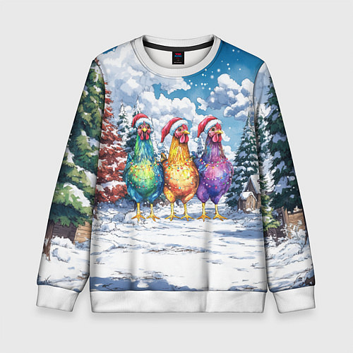 Детский свитшот Новогодние петухи / 3D-Белый – фото 1