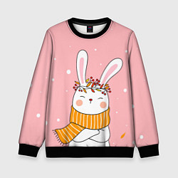 Свитшот детский Милый снежный заяц, цвет: 3D-черный