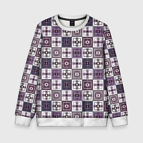 Детский свитшот Серый сиреневый геометрический узор пэчворк / 3D-Белый – фото 1
